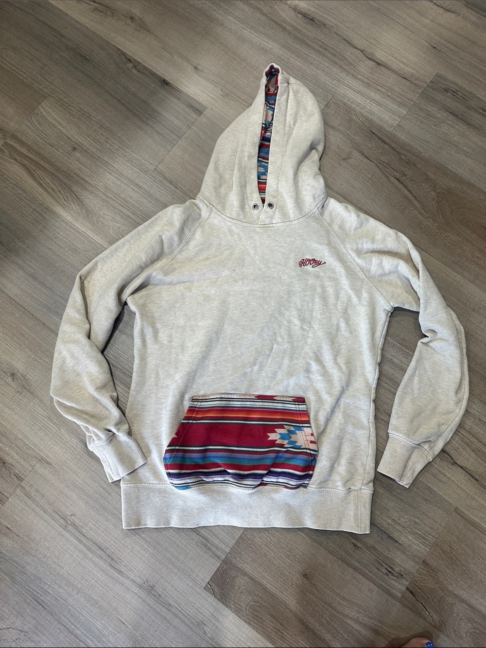Hooey cream Hoodie with Multicolor Southwestern Pocket